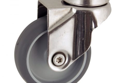 Edelstahl lenkrolle 50mm für lichtwagen,rader aus grau thermoplasticher gummi,gleitlager.Montage mit rückenloch