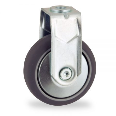 Stahlblech bockrolle 50mm für lichtwagen,rader aus grau thermoplasticher gummi,gleitlager.Montage mit rückenloch