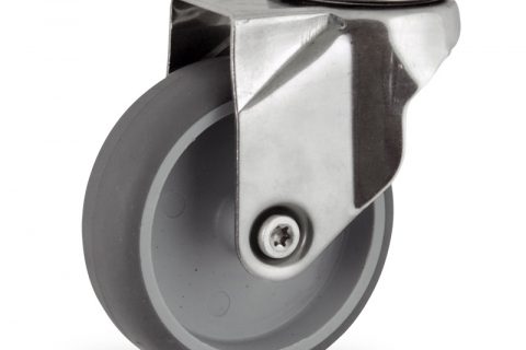 Edelstahl lenkrolle 150mm für lichtwagen,rader aus grau thermoplasticher gummi,konuskugellager.Montage mit rückenloch
