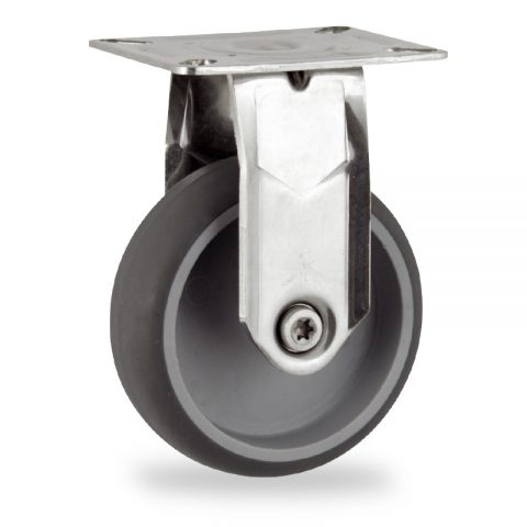 Edelstahl bockrolle 125mm für lichtwagen,rader aus grau thermoplasticher gummi,gleitlager.Montage mit platte