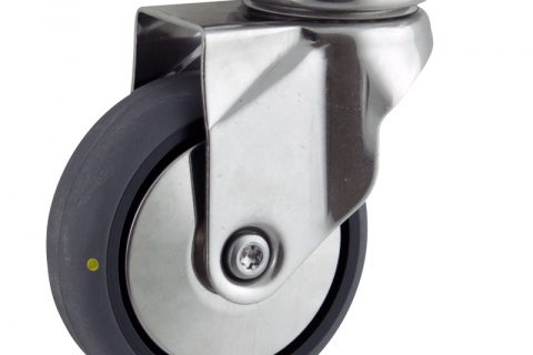 Edelstahl lenkrolle 125mm für lichtwagen,rader aus elektrisch leitfahig grau thermoplasticher gummi,gleitlager.Montage mit platte